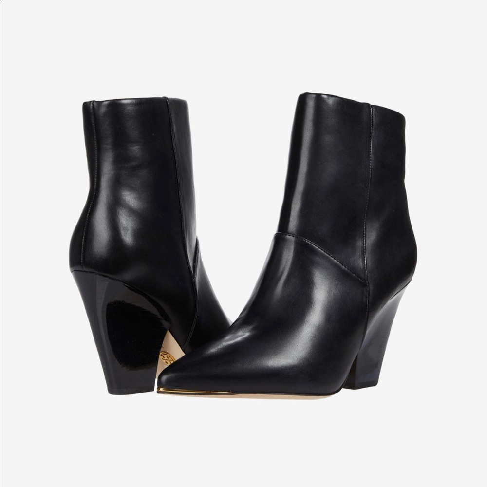 Tory Burch Black Leather Pointed-Toe Ankle Booties
